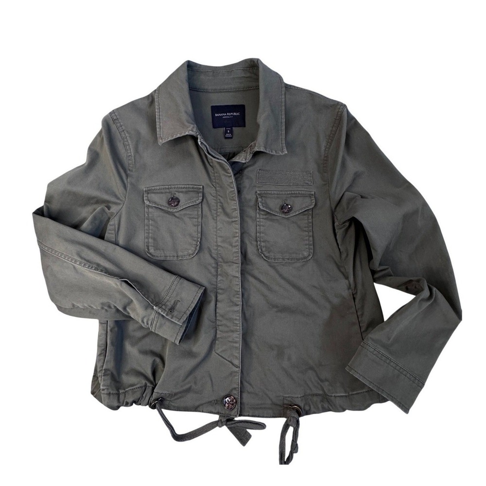 Banana Republic Shrunken Utility Flight Jacket Olive Green Petite Small S 364408